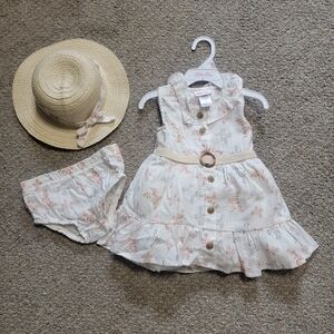 Little Lass 3 Piece Cream Spring Dress with Hat & Bloomers - 24month